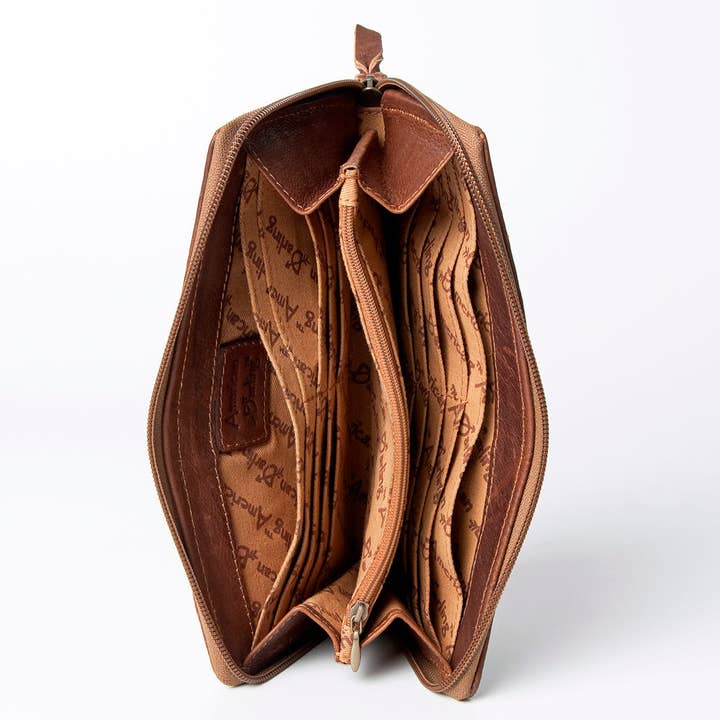 LS Western - Wholesale Wallet - Women's - ADBGZ467 Brown & White Cowhide Zip-Around Leather Wallet - American Darling3