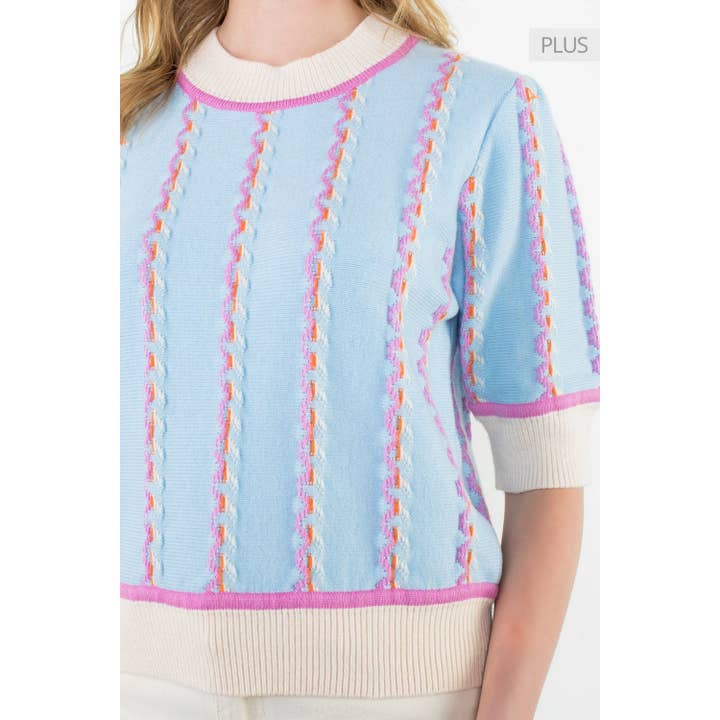 LIGHT BLUE /Size XL/ Short Sleeve Knit Top for wholesale on Faire
