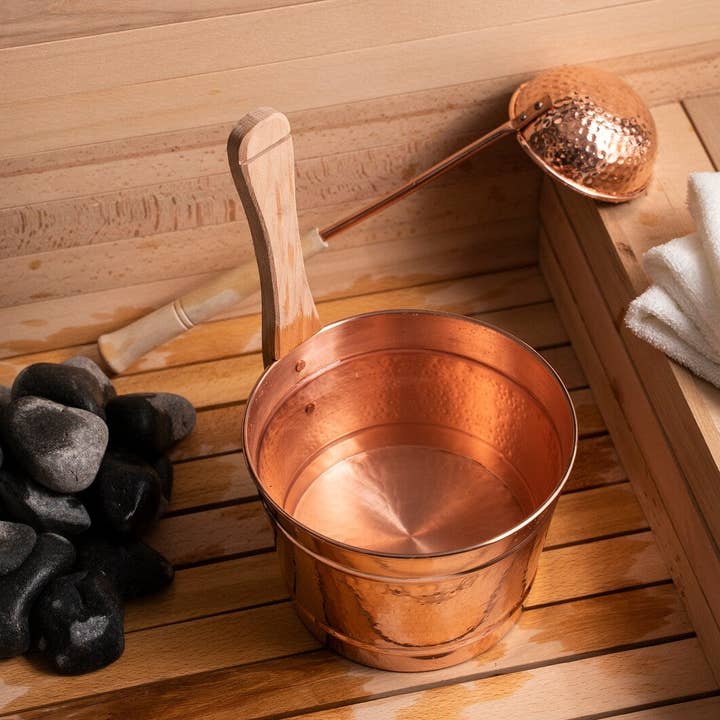 ANATOLIACRAFT - Wholesale Bath & Body Set - Handmade Copper Sauna Bucket and Ladle Set | Solid Copper Spa Accessories | Hammam Copper Bathroom Accessories
