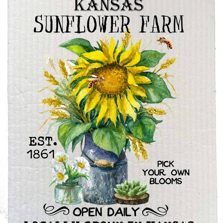 Avery Lane Gifts - Wholesale Dishcloth - Kansas State Flower Sunflower Kitchen SWEDISH DISH CLOTH