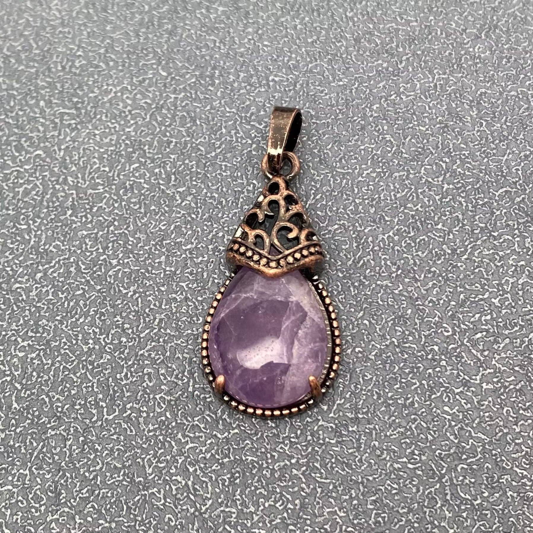 Mio Queena - Wholesale Individual Charm/Pendant - Drop-shaped Natural Stone Bronze Charms (Single Pendant) -CS32