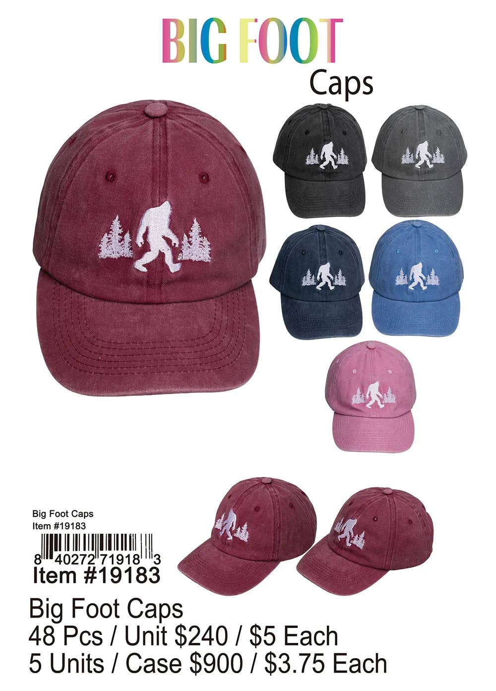 Puka Creations - Vente Casquette de baseball – unisexe - Casquettes Big Foot 48 pièces
