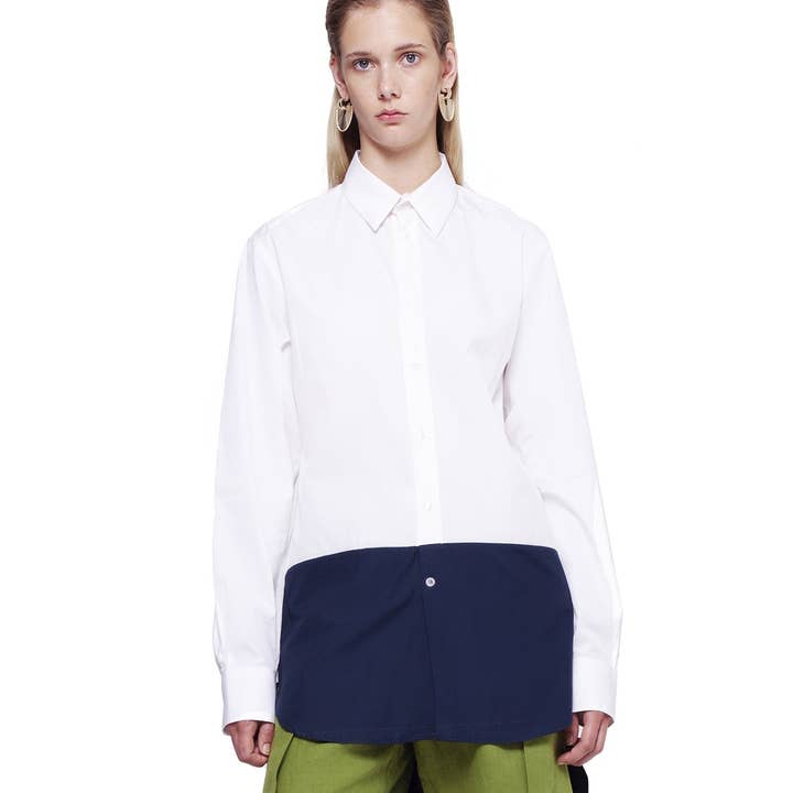 Women's Two Tone Long Shirt - White/Navy for wholesale by U.Mi-1