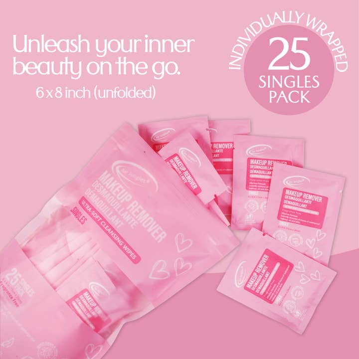 Air Jungles - Wholesale Face & body wipes - Air Jungles Makeup Remover Wipes Singles 25 Ct6