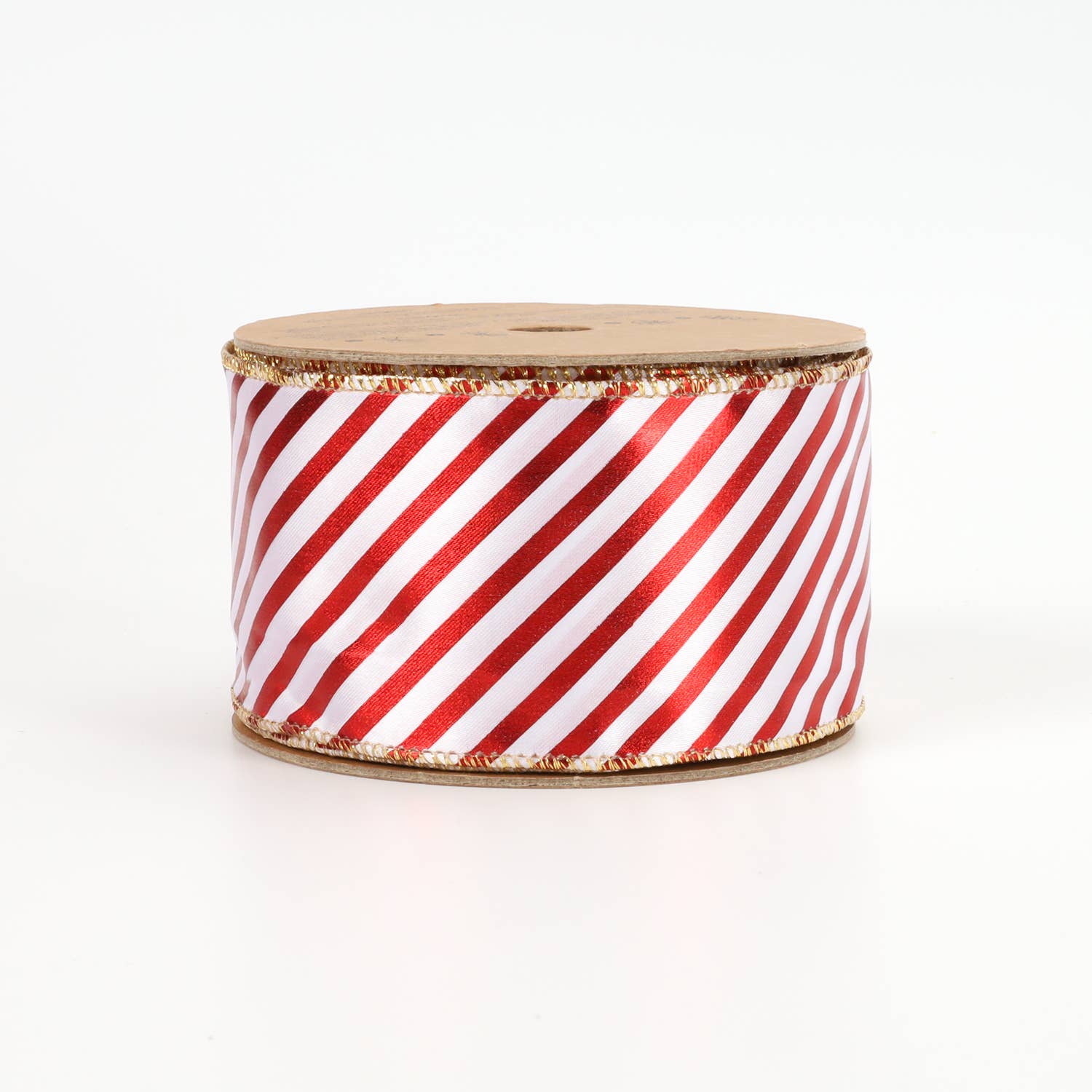 LA Ribbons Wholesale - Wholesale Ribbon - Gift Wrapping - 2 1/2" Holiday Wired Ribbon | "Metallic Stripe" White/Red | 10 Yard Roll4