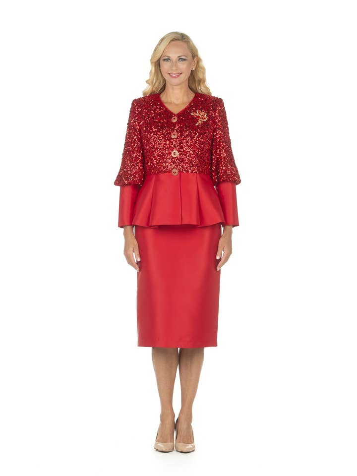 2pc Silky Twill Skt Suit w/ Seq Jkt and Brch for wholesale by Giovanna