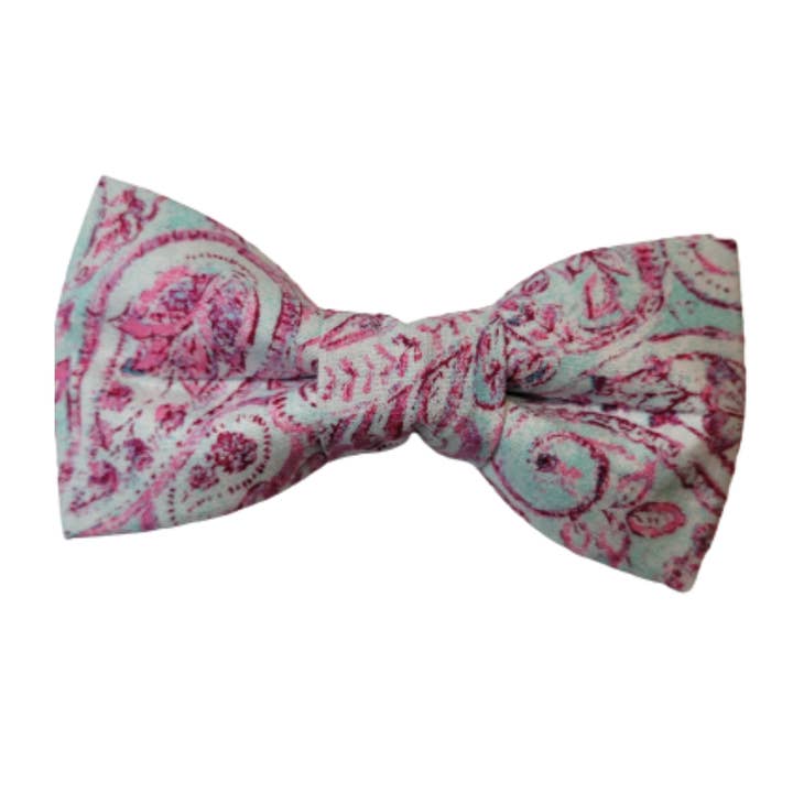 Fuchsia Pink and Teal Paisley Boys Bow Tie for wholesale by Kings and Gents Accessories