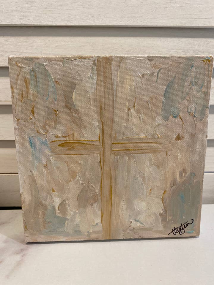Washed Neutral Cross Canvas 6x6 for wholesale by Loftin Design Co