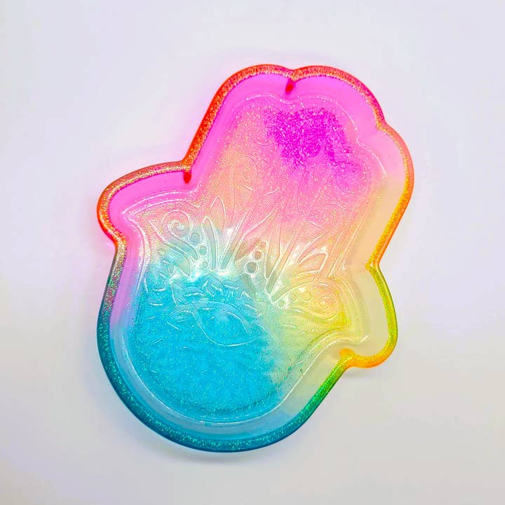 Slightly Askew Art - Wholesale Jewelry Dish - Hamsa Hand Trinket Dish - Made with Resin & Color-Shift Mica13