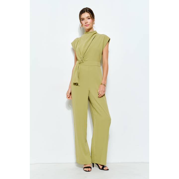 High Neck Draped Waist Cap Sleeve Jumpsuit for wholesale by INA