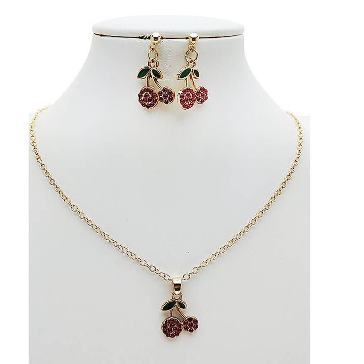 Colar com Pendente de Encanto de Cereja por atacado de Atlas Fashion