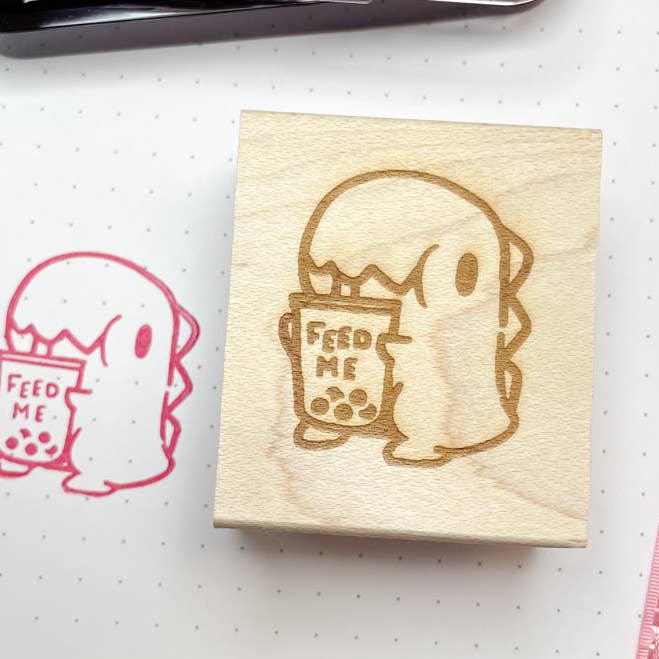 Feed Me Dino Wooden Stamp for wholesale by sakuradragon
