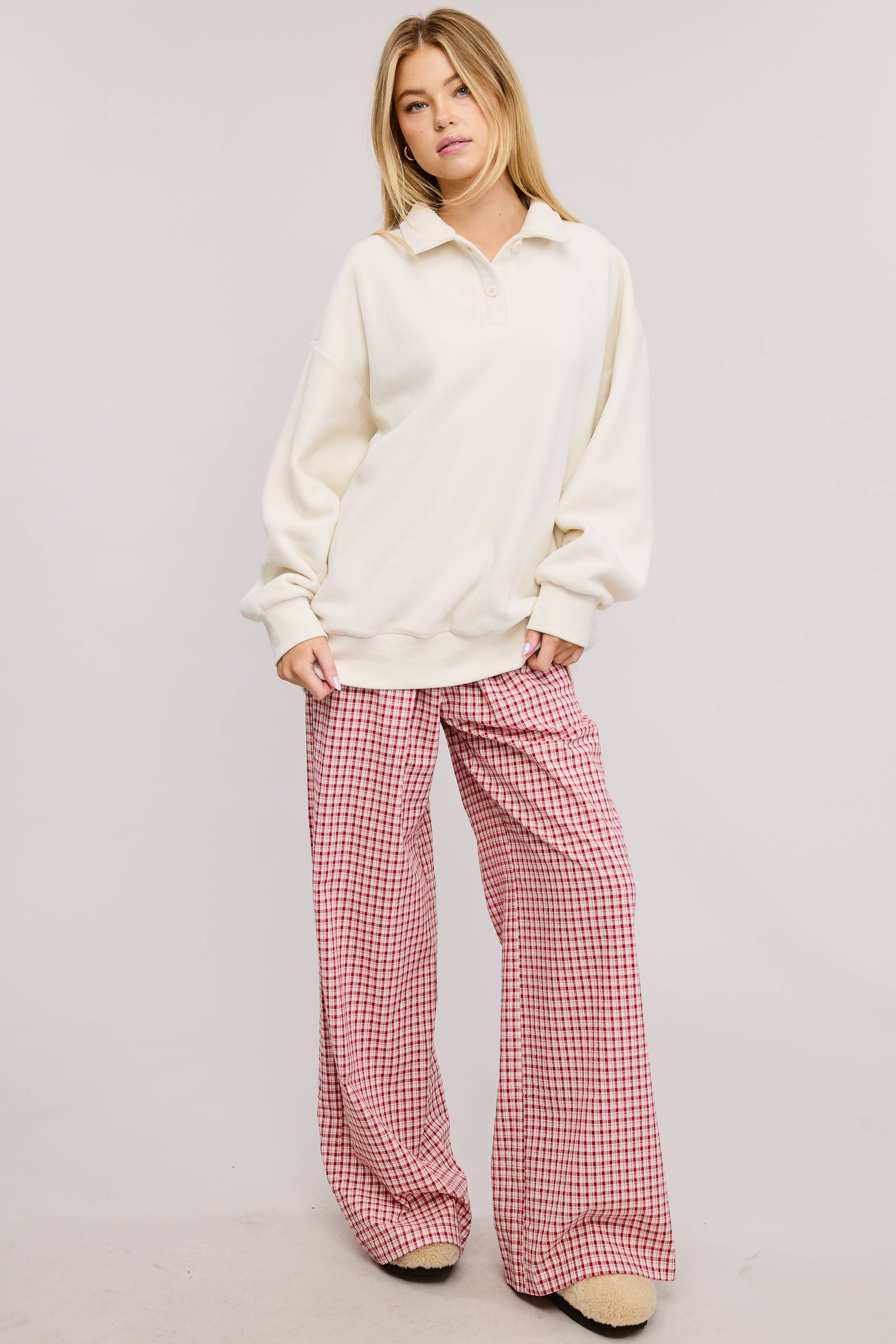 Ivoire Pull en maille à col boutonné en velours Teddy en vente sur Faire1