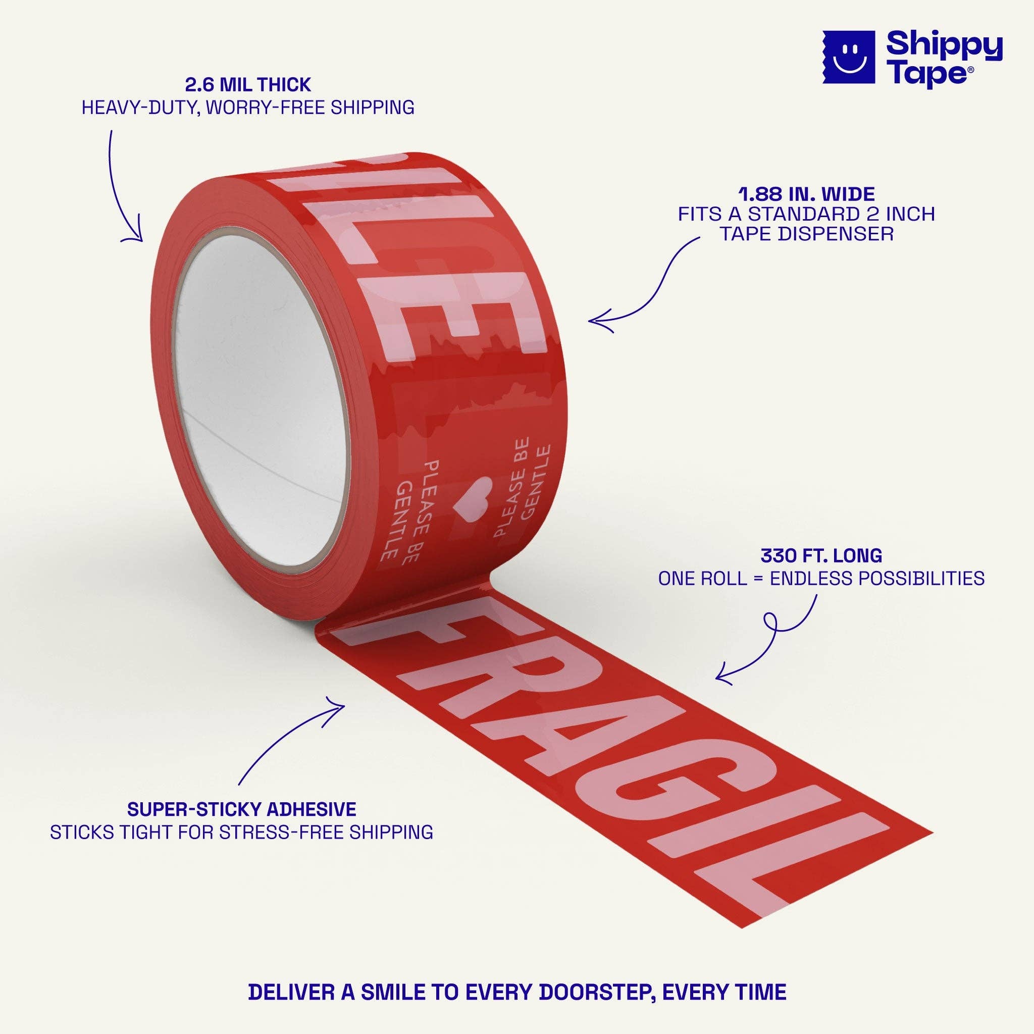 Shippy Tape - Wholesale Tape - Fragile, Please Be Gentle Shipping Tape - Red/Pink3