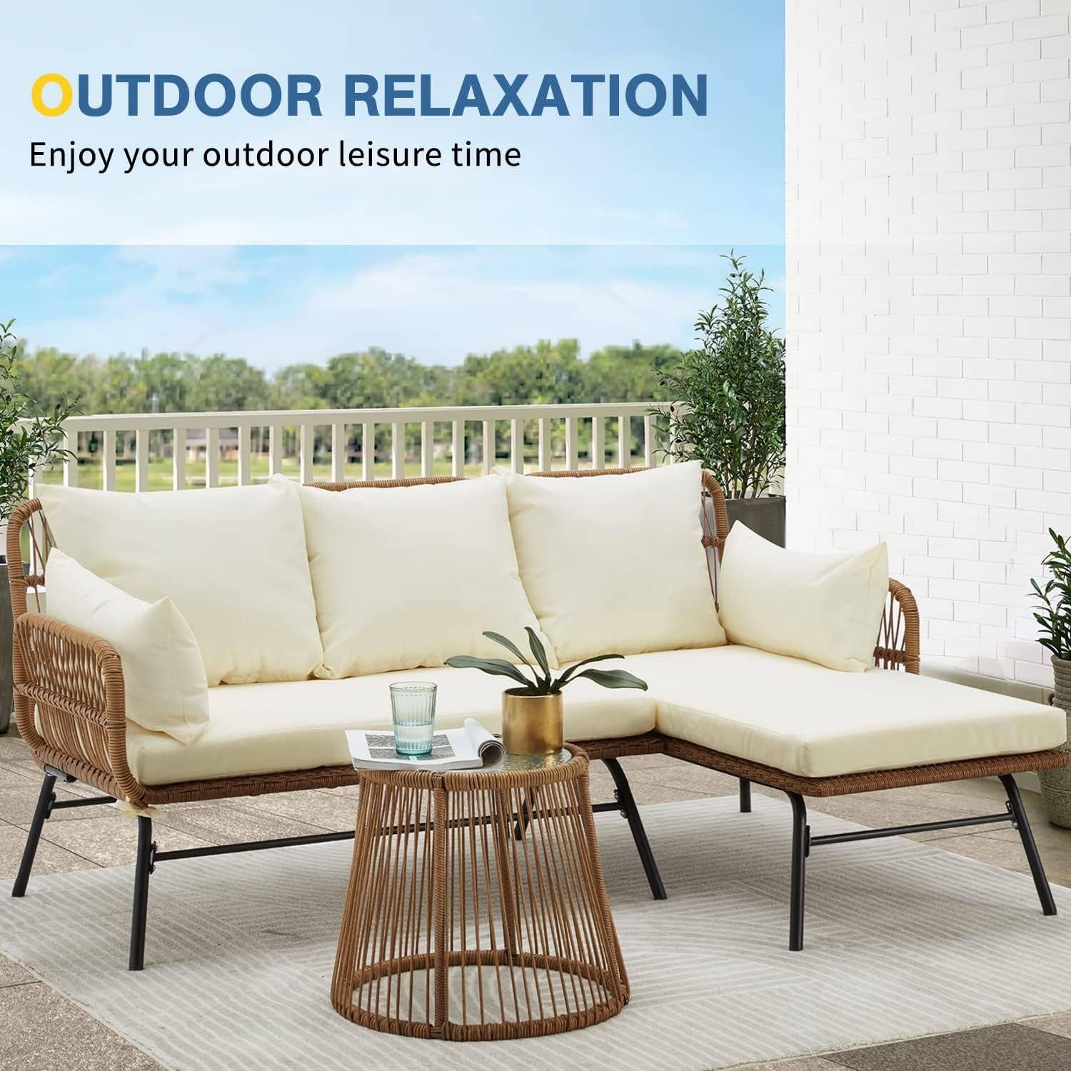 White L Shaped Patio Furniture Set with Thick Cushions for wholesale on Faire6