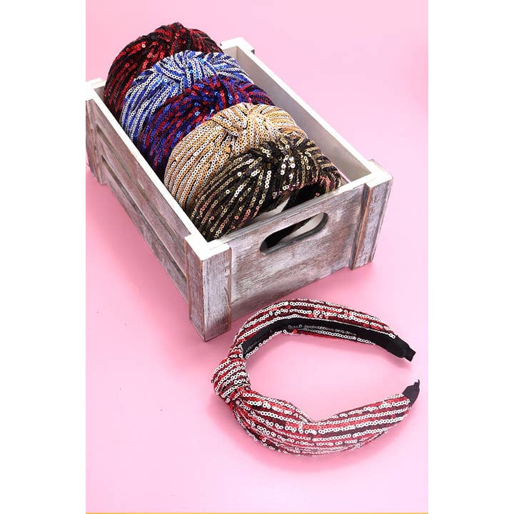 JOSSLYN by wall to wall - Wholesale Fashion Headband - Women's - SEQUIN STRIPE EMBELLISHED KNOT HEADBAND | 40HB1459