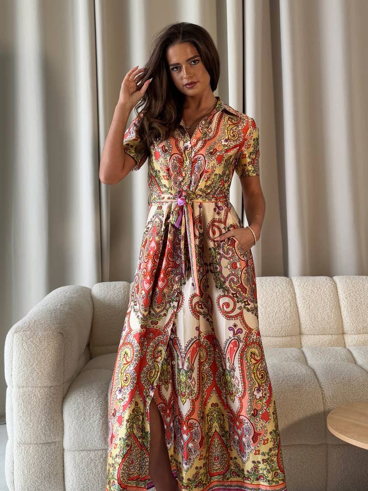 Aurora Maxi Border Print Shirt Dress Purple for wholesale by Girl In Mind