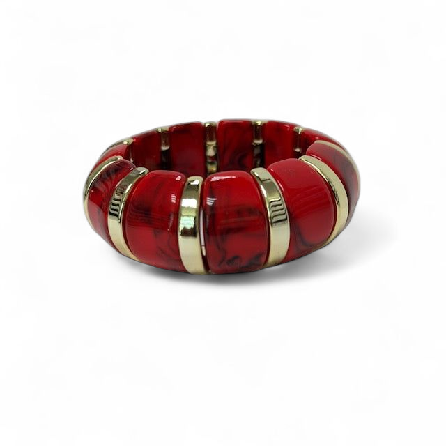 Simply Jewels - Wholesale Bangle Bracelet - Marble effect red stretch resin bangle bracelet   BR-21WA14981