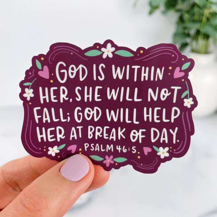 God is Within Her Vinyl Sticker for wholesale by Just Love Prints - Catholic Stickers & Gifts