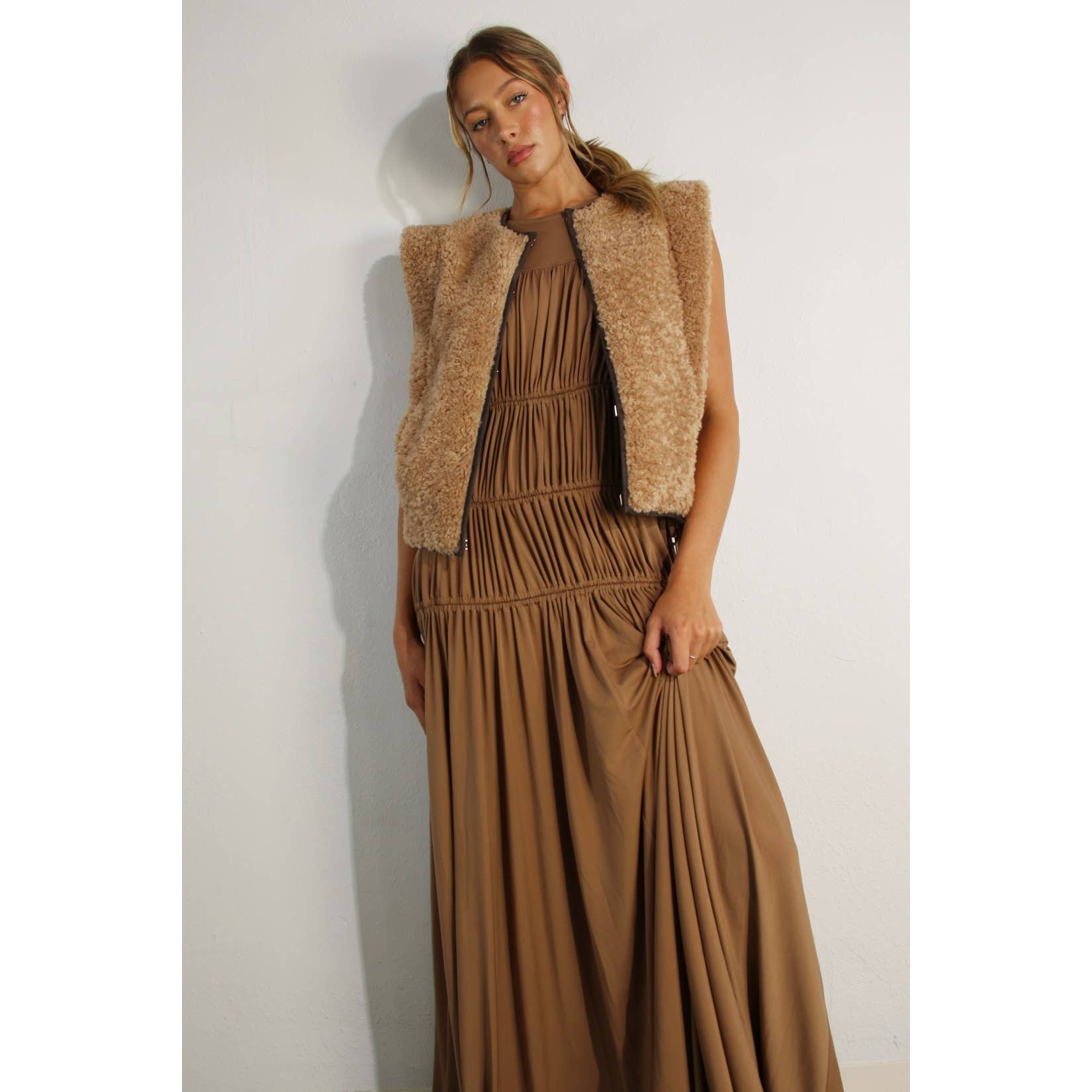 BROWN TEDDY BEAR POWER SHOULDER VEST for wholesale on Faire3