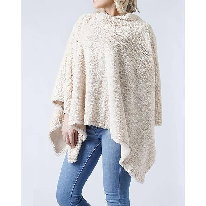 Beige Faux Fur Warm Cape Poncho for wholesale by Fennco Styles