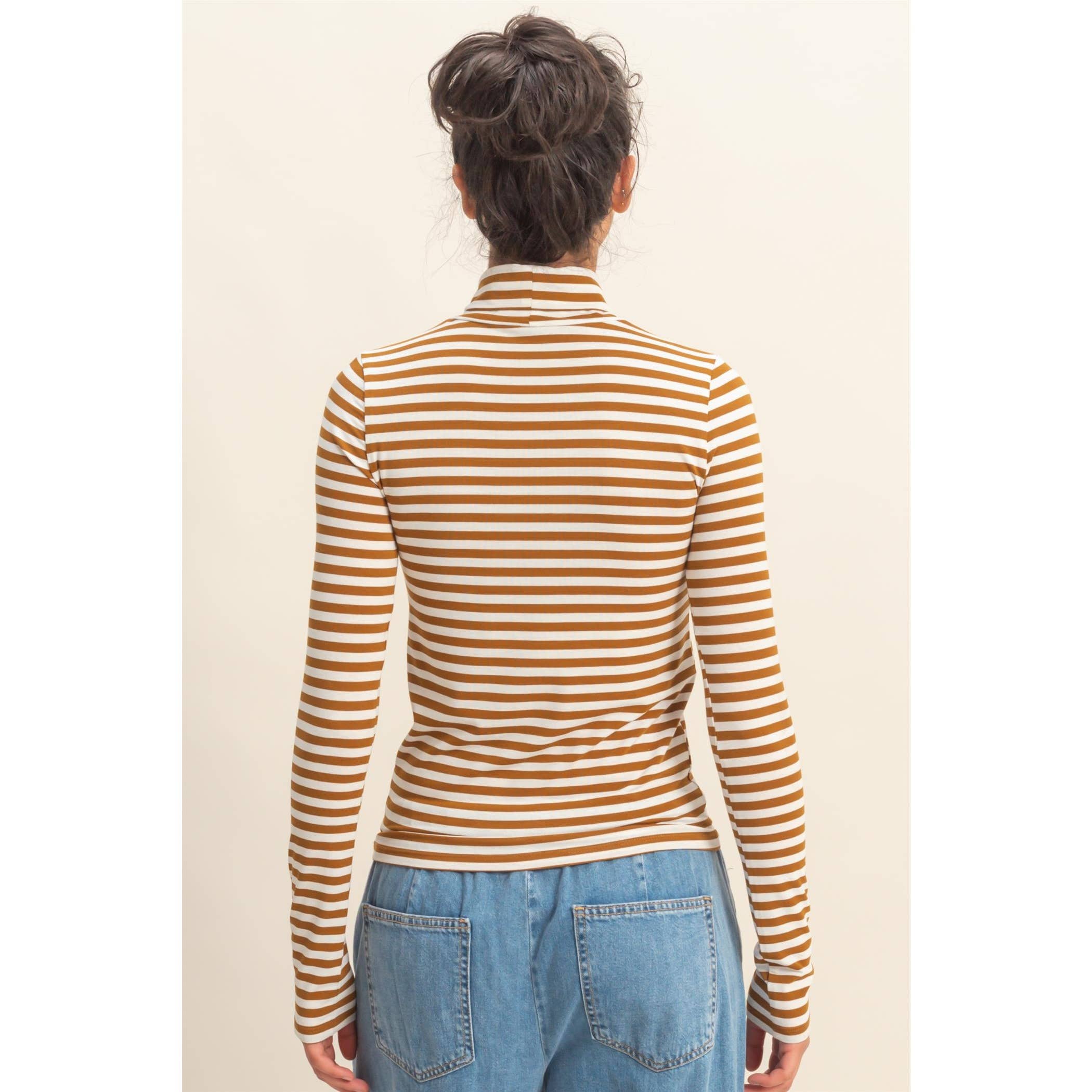 Double Zero - Wholesale Knit Top - Women's - Striped Turtleneck Fitted Long Sleeve Top9