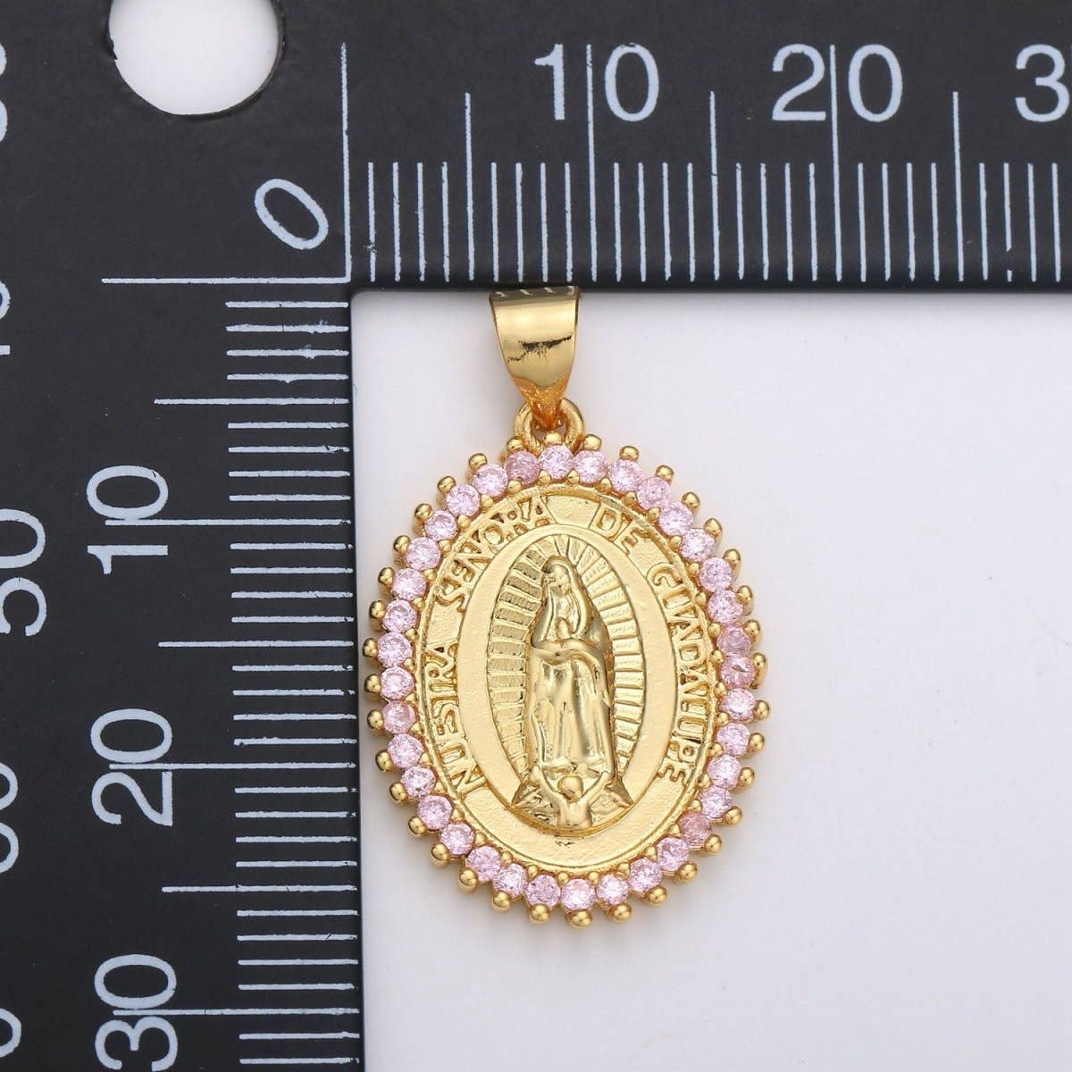 Aim Eternal - Wholesale Pendant/Charm Necklace - Overstock Clearance 24k Gold Filled Virgin Mary Pendant Necklace Pink Micro Pave Virgen de Guadalupe Medallion Pendant for Necklace Religious Jewelry Supply I-649 I-6502