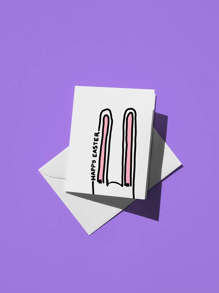 Felice Pasqua Orecchie da Coniglio | Biglietto di Auguri per le Vacanze Primaverili per Bambini, Amici e Famiglia | Arte Minimalista Semplice e Carina in Pastello per la vendita all'ingrosso da parte di semiserious studio