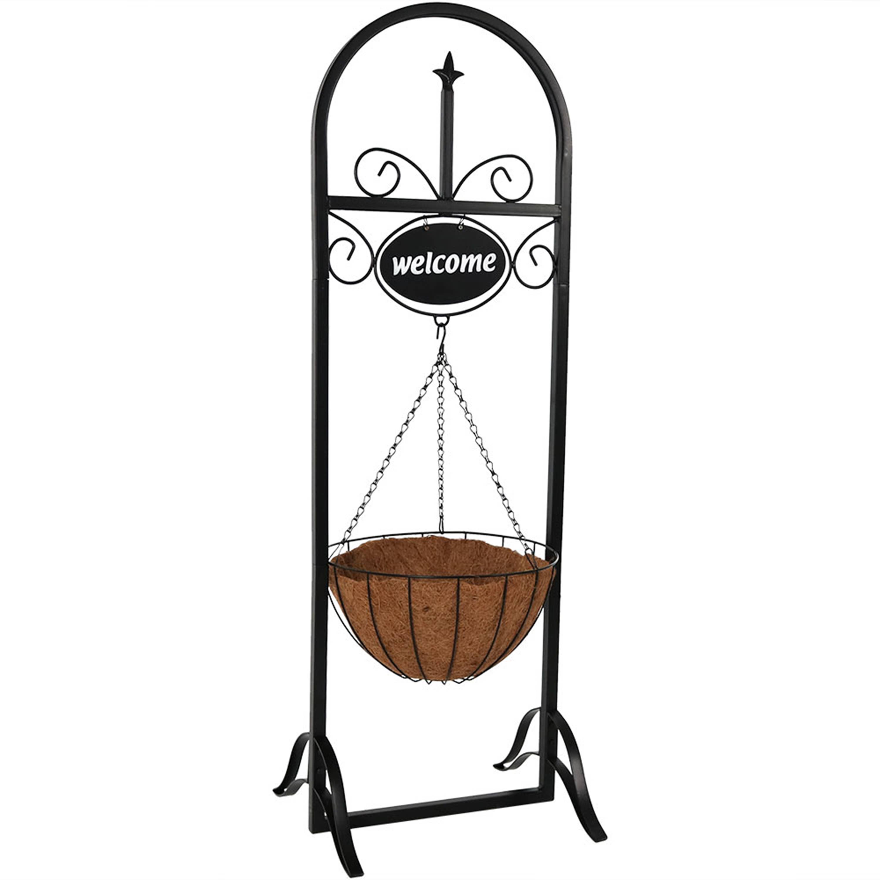 Sunnydaze Decor - Wholesale Outdoor Ornament/Decor - Black Iron Hanging Basket Planter with Welcome Sign - 48 in4