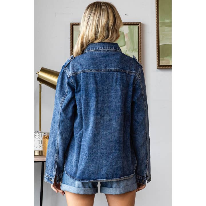 Color Rhinestone Denim Shacket for wholesale on Faire7