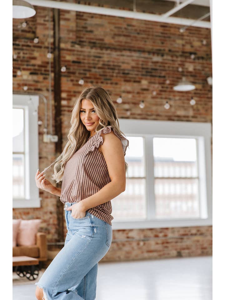 Liam & Company - Wholesale Knit Top - Women's - Priscilla Striped Ruffle Top S-2XL