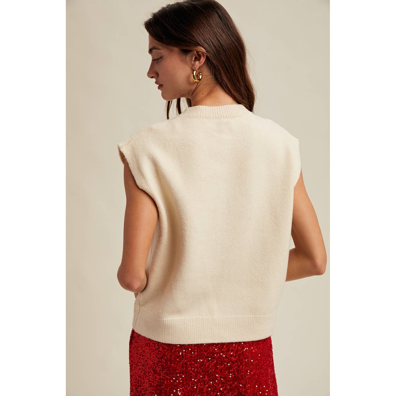 CREAM 'TEDDY BEAR' PLAID BOW SWEATER VEST / WL25-11172 for wholesale on Faire3