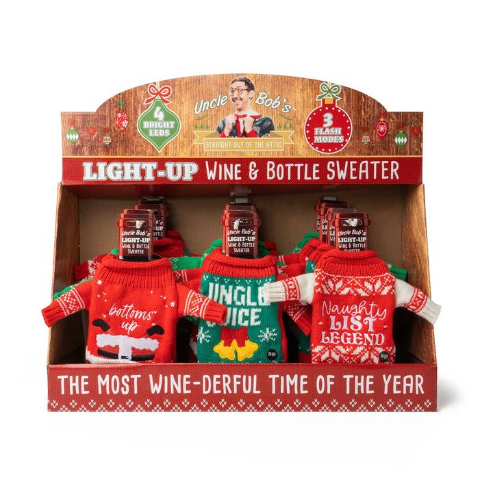 DM Merchandising - Wholesale Christmas Decoration - Uncle Bob’s Light-Up Wine & Bottle Sweater