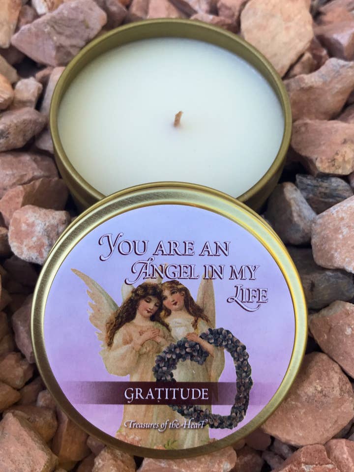 Bougie « You Are an Angel In My Life » en étain doré pour la vente par Treasures of the Heart