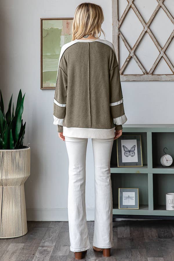 7th Ray - Wholesale Knit Top - Women's - Women's Color Block Rib Knit Top T57389