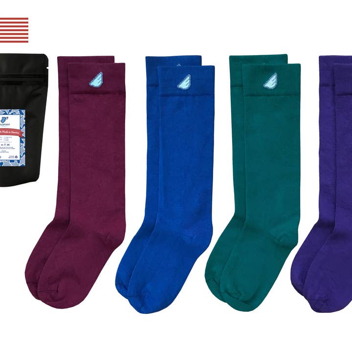 Lot de 4 variétés colorées - Solides de qualité supérieure. Chaussettes habillées fabriquées en Amérique pour la vente par Boldfoot Socks