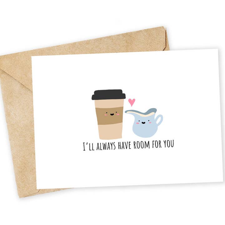 Coffee and Cream Handmade Valentine's Day Card for wholesale by Chewy Lemon Studio