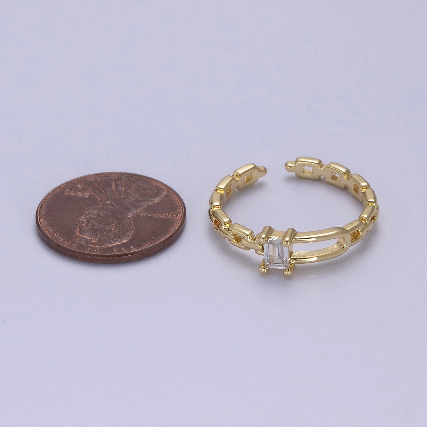 Argent Bague à boucle remplie d'or 24 carats en or et argent, chaîne à maillons torsadés minimaliste avec zircone cubique en cristal CZ, S-341 en vente sur Faire5