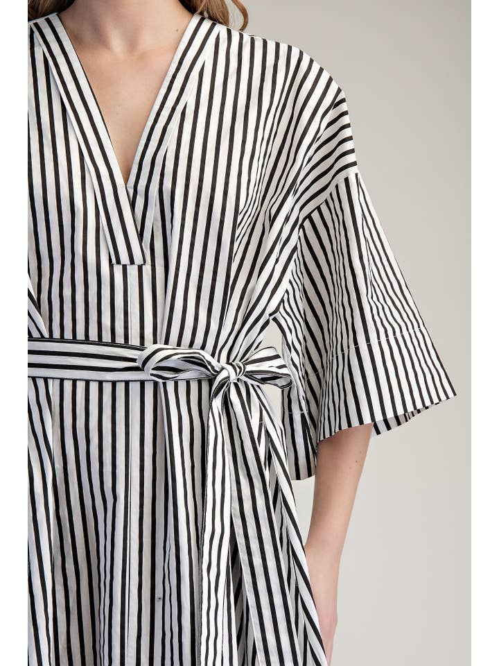 Glam - Wholesale Dress - Women's - Belted Relaxed Stripe Midi Dress19