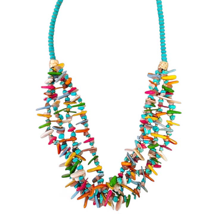 Collar de cuentas con chips de turquesa multicolor | Declaración boho para venta al por mayor de Bijoux Envie Statement Jewelry
