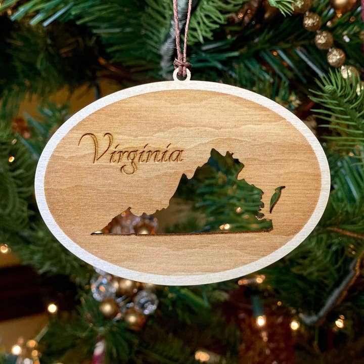 Ornement découpé de l'État de Virginie - Gravé au laser pour la vente par Gifts By Grace