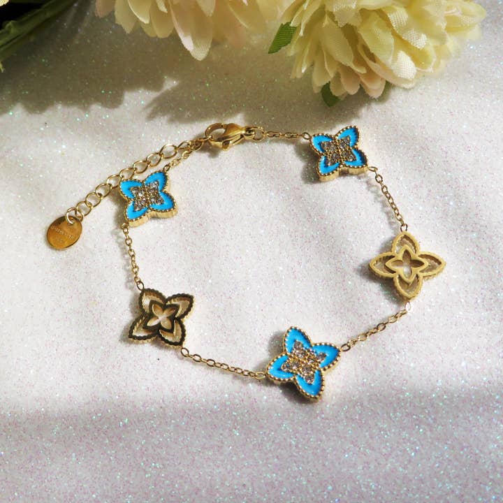 Daemon srls - Wholesale Charm/Dangle Bracelet - LILY SHINE ~ Bracciale flowers in ACCIAIO inossidabile smaltato + cubic zirconia