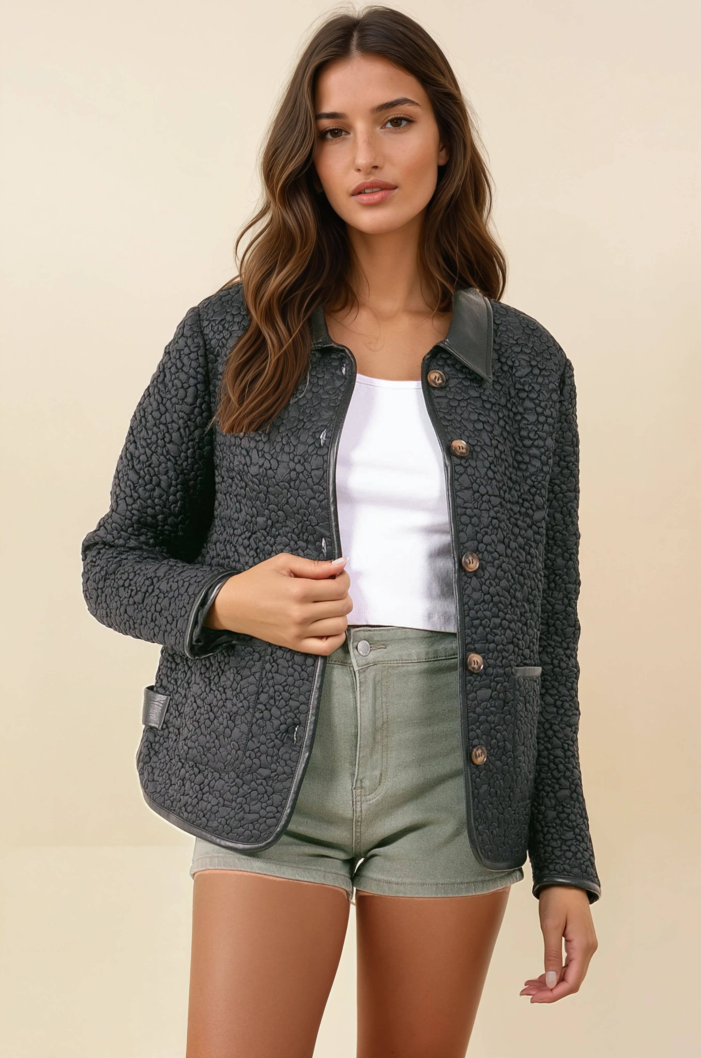 Doe and Rae - Wholesale Jas - Dames - Dekbedovertrek van veganistisch leer met knoopsluiting - 10631J1