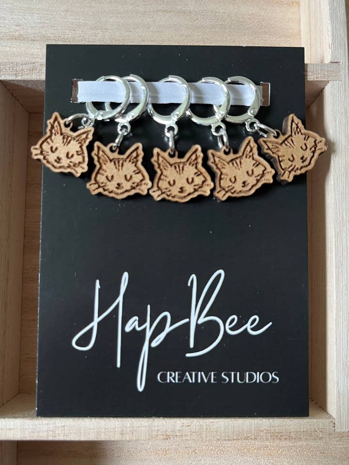 HERE KITTY KITTY Stitch Marker set for wholesale by HapBee Creative Studios