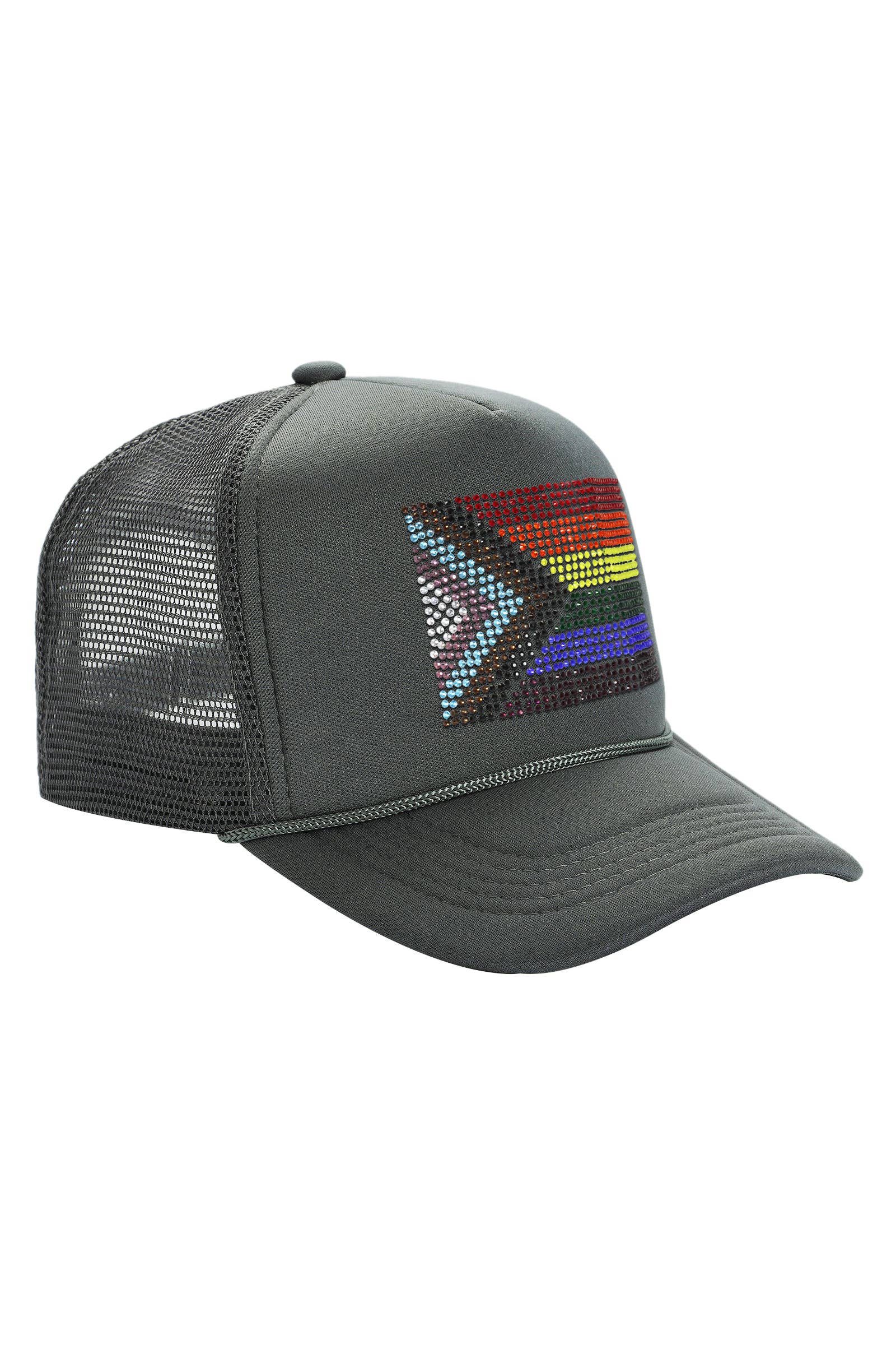 Cap Zone - Wholesale Trucker Hat - Unisex - Bling Rainbow Pride Flag Sponge Trucker Hat3