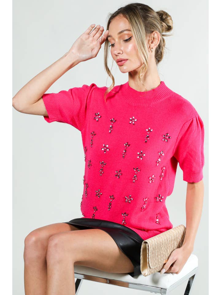 Vine & Love - Wholesale Knit Sweater - Women's - Handmade Rhinestone Detail Valentine's Knit Sweater VT815459