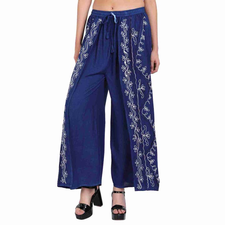 Dames Rayon Geborduurde Overlap Palazzo Broek voor wholesale door Le Styles