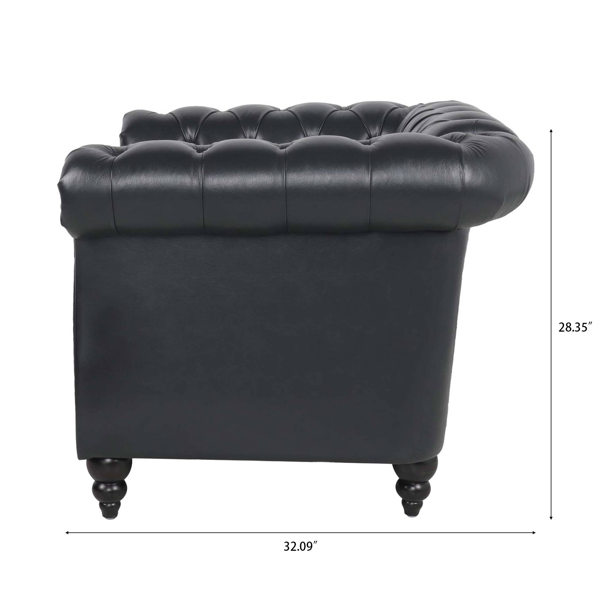 39F Inc. - Wholesale Chair - 84.65''BLACK PU Rolled Arm Chesterfield 3 Seater Sofa,6Color38