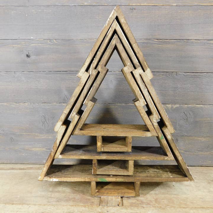 My Amigos Imports - Wholesale Christmas Decoration - Nesting Christmas Tree Set of 3-Wood-Antiqued White-Gorgeous1