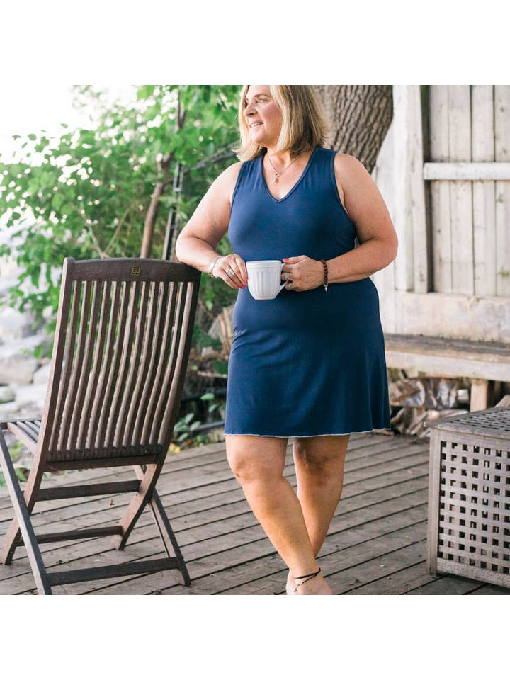 Mimi Island Loungewear - Wholesale Nightgown - Women's - The Island Nightdress - Bay Blue (Dark Blue)/White Trim3